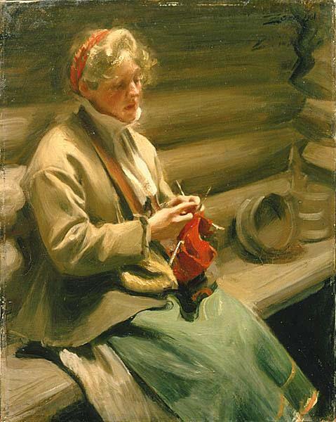 Anders Zorn Dalecarlian Girl Knitting. Cabbage Margit, Norge oil painting art